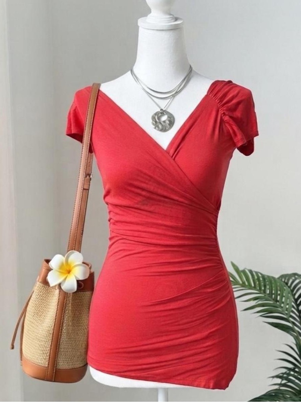 Pink Wrap-Style Short Sleeve Women's